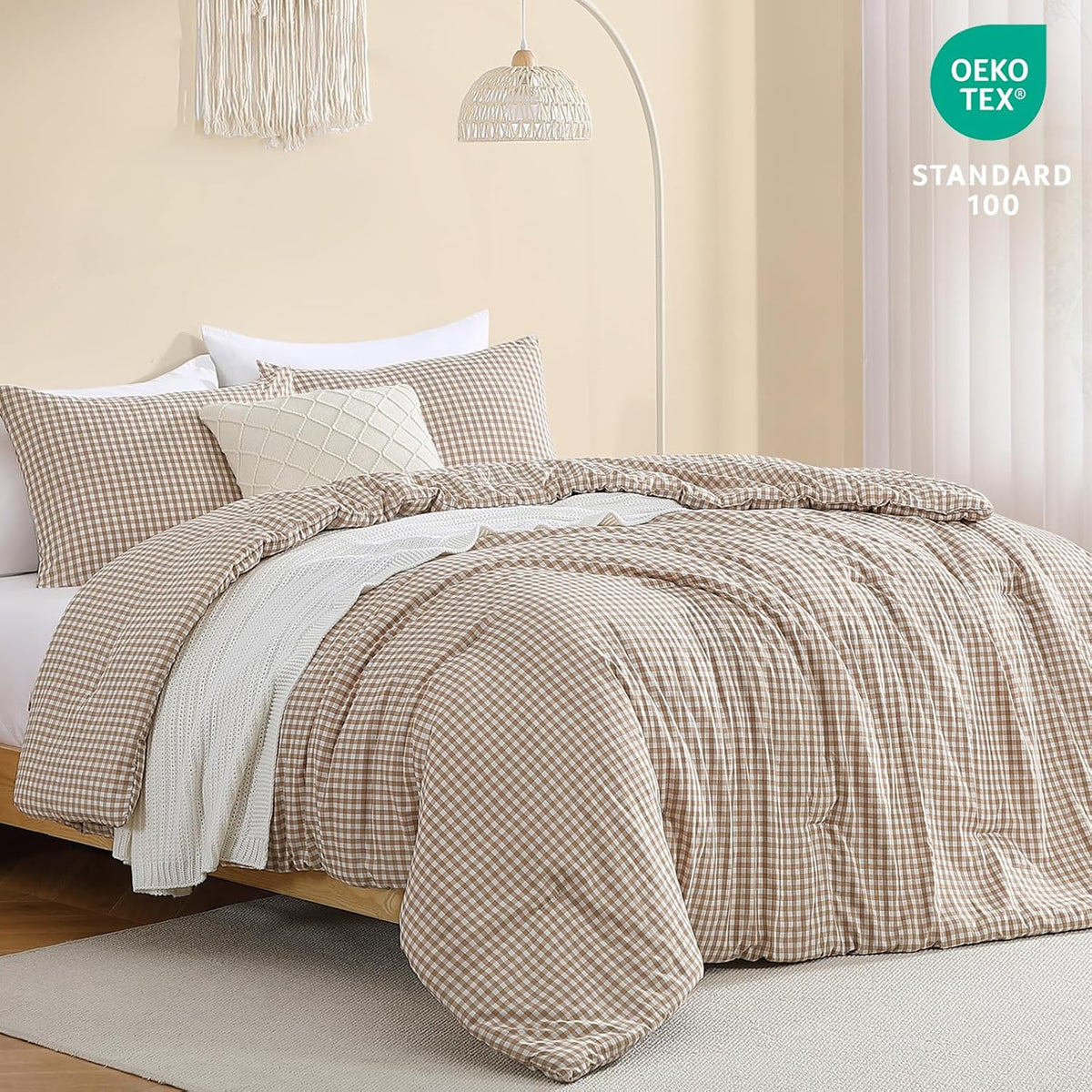 CASAAGUSTO Brown Full Gingham Comforter Set, 3 Pieces Bedding