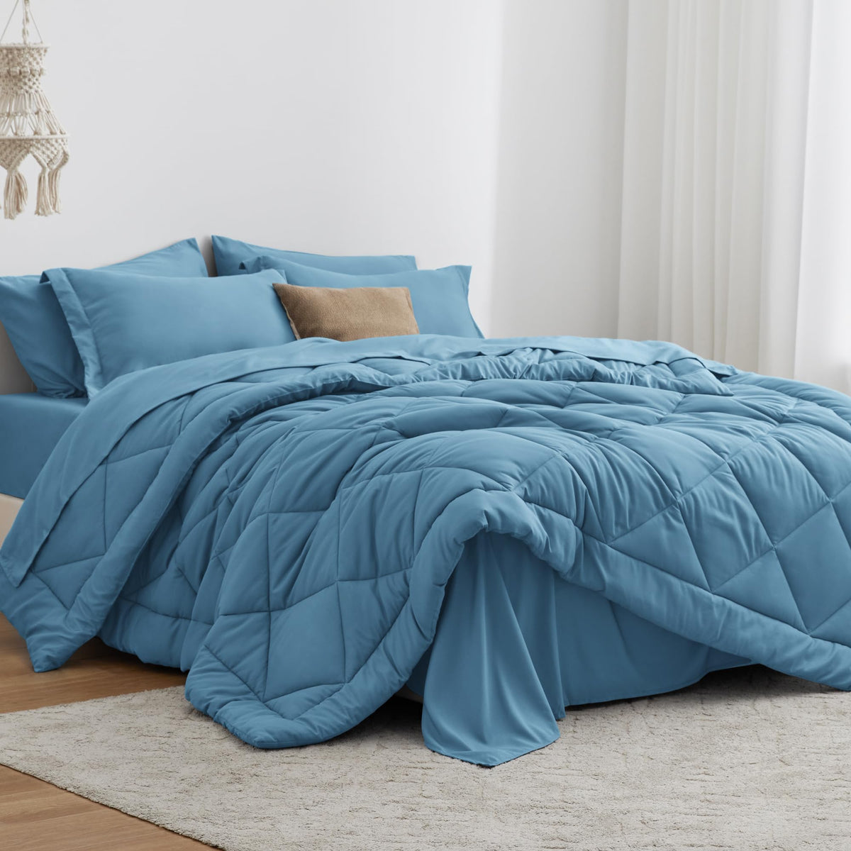 Love's cabin Full Comforter Set Black, 7 Pieces Full Bed in a Bag, All Season Bedding Sets with 1 Comforter, 1 Flat Sheet, 1 Fitted Sheet, 2 Pillowcase and 2 Pillow Sham