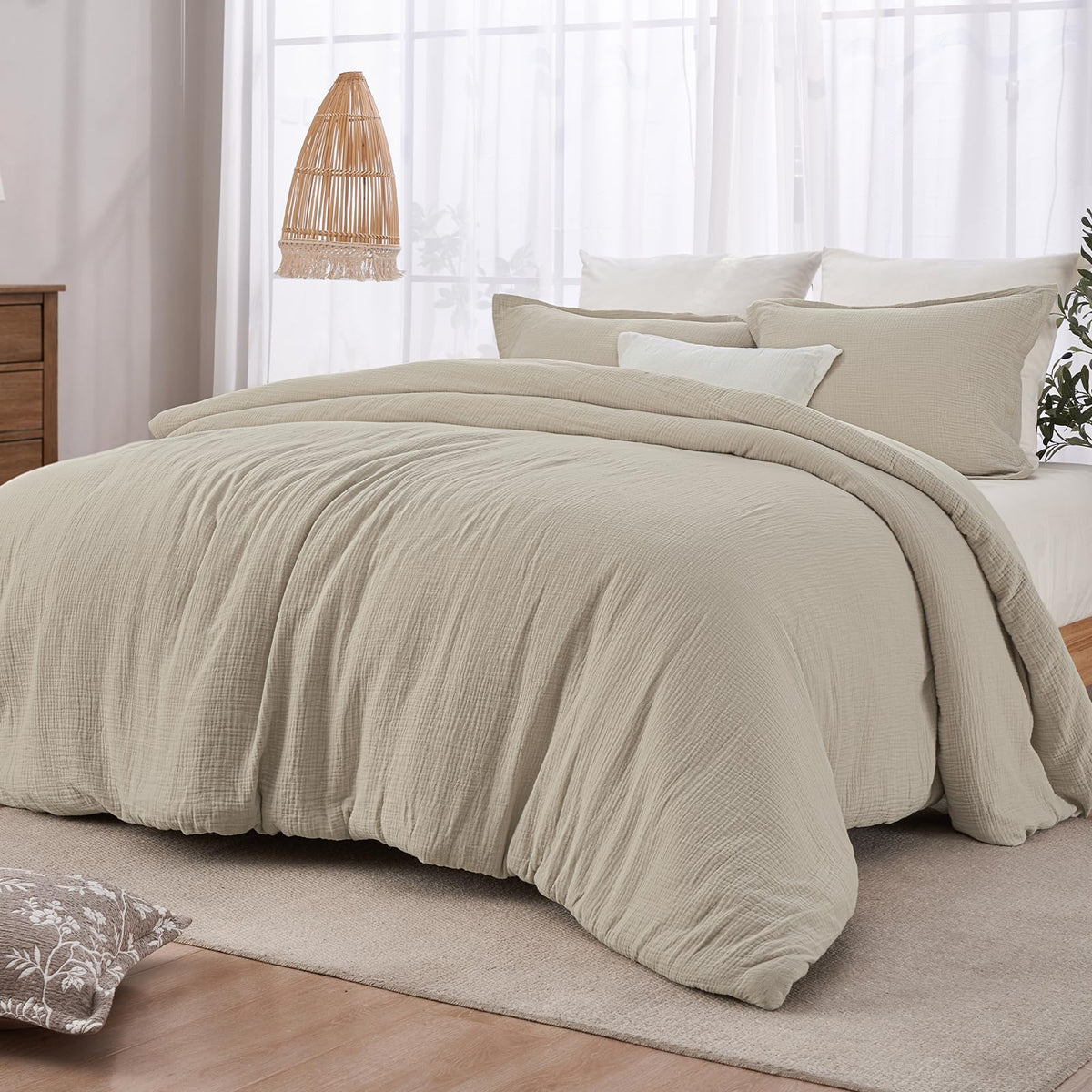 PHF Muslin Comforter Set Queen Size, Cotton Shell with Polyester Fill