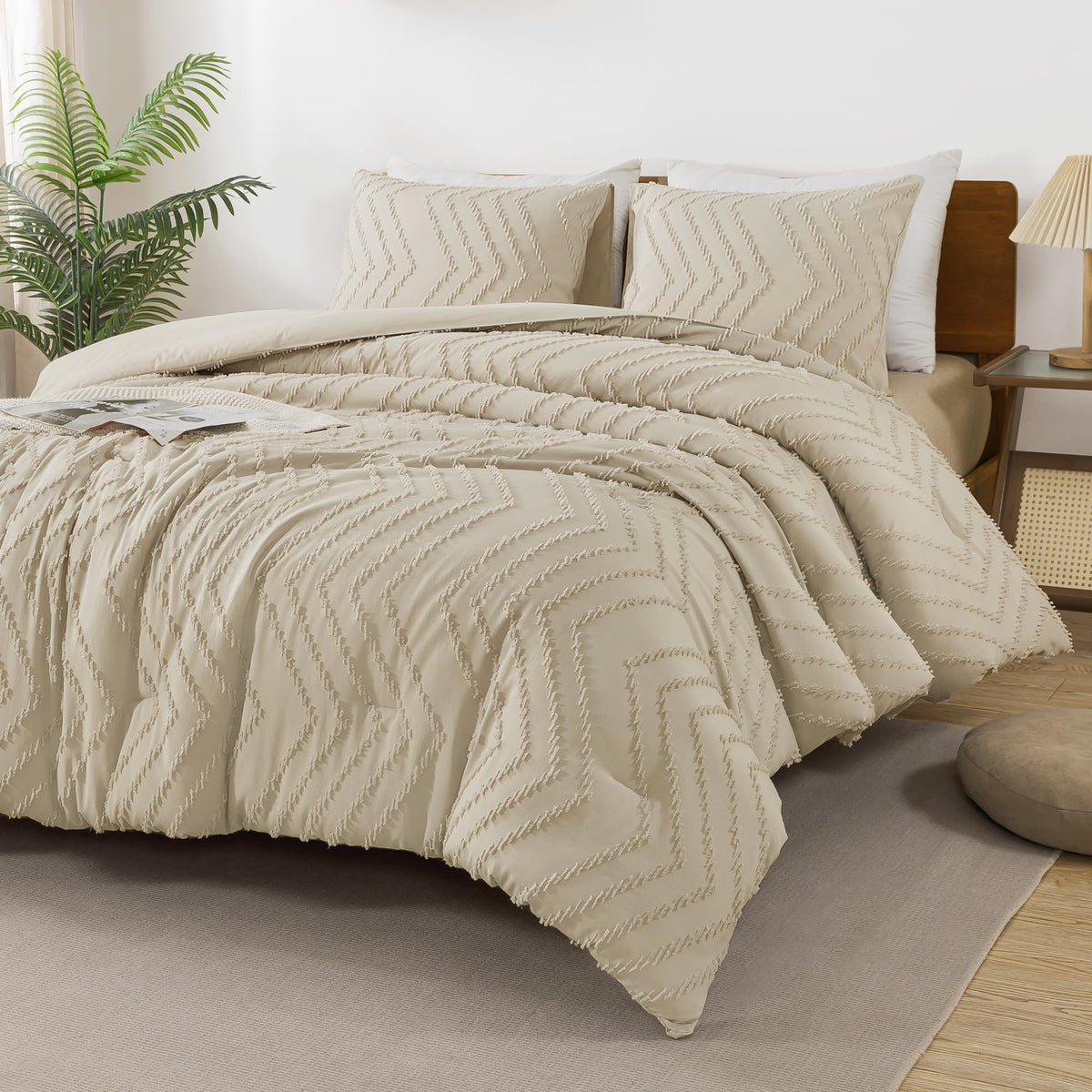 Andency Queen Comforter Set Beige, 3 Pieces Comforters Queen Size Bed Set