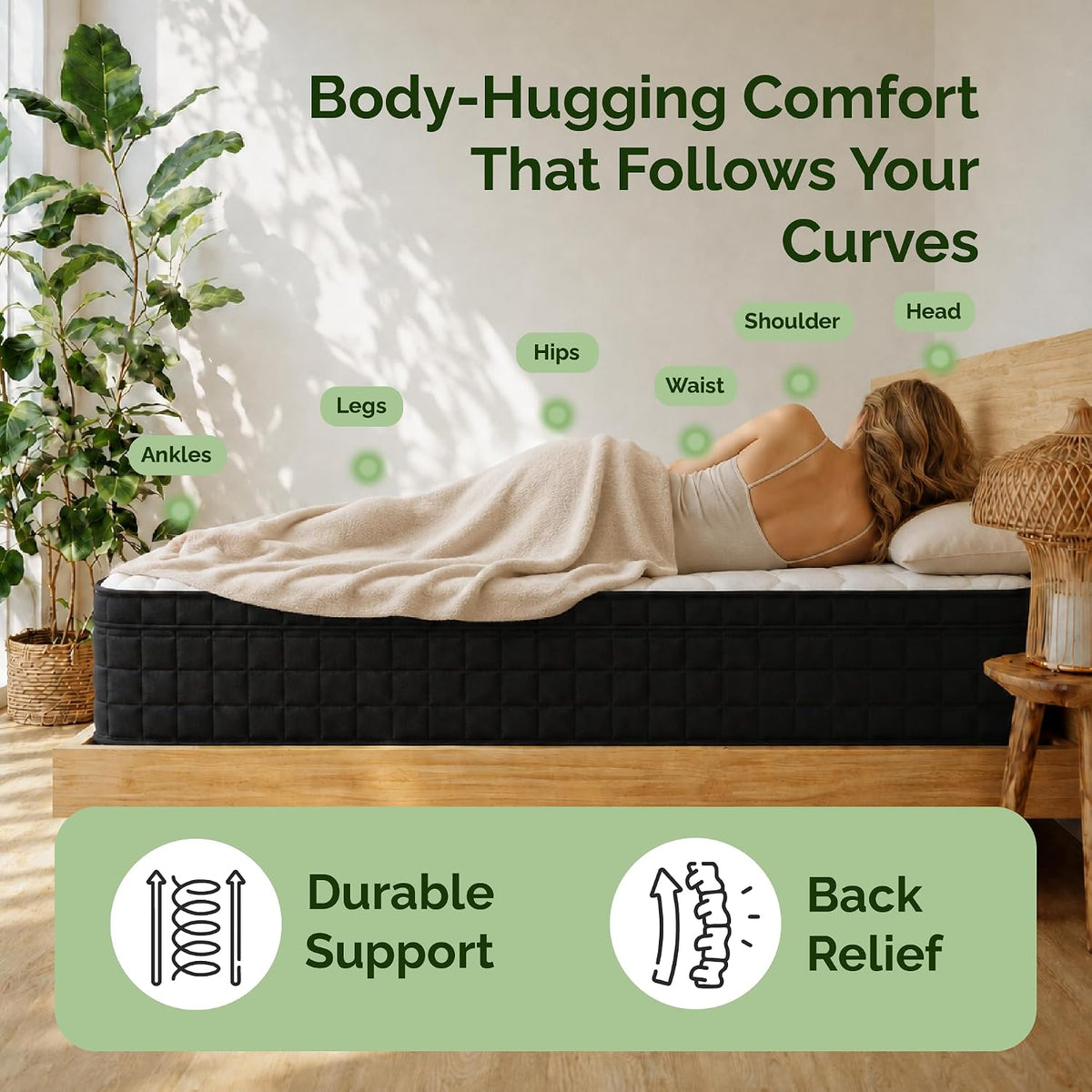 Full Size 12 Inch Hybrid Innerspring Mattress, Individual Pocket Coils Gel Memory Foam, Medium Soft Black & White Cover, Fiberglass Free CertiPUR-US Certified Compressed Bed in a Box, 54" x 75"