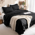 Masaca Ruffled Comforter Set Queen,Farmhouse Shabby Boho Chic Bedding Wheat and White Ruffle Comforter Vintage Rustic French Country Elegant Bedding Set 3PCS