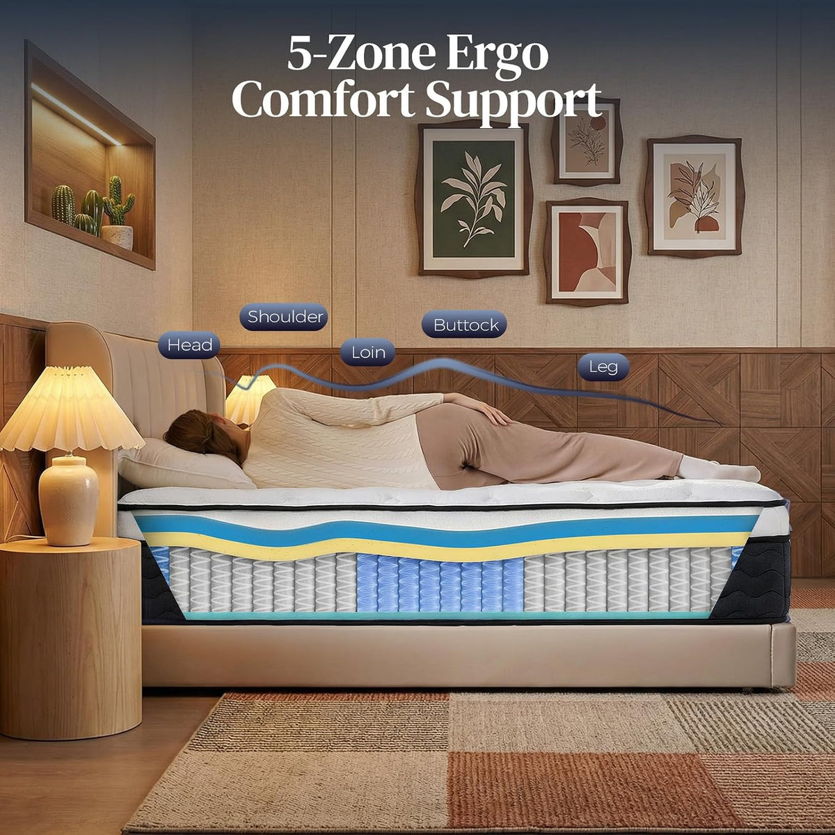 Queen Mattress, 12 Inch Hybrid Queen Mattress in a Box, Medium Firm Memory Foam mattress, with Individual Pocket Springs, Upgrade Zoned Support, Motion Isolation&Pressure Relief, CertiPUR-US