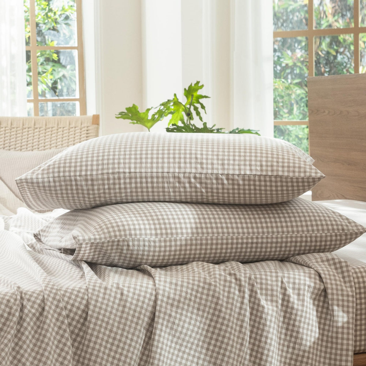 MOOMEE Pillowcase Set of 2 100% Washed Cotton Linen-Like King