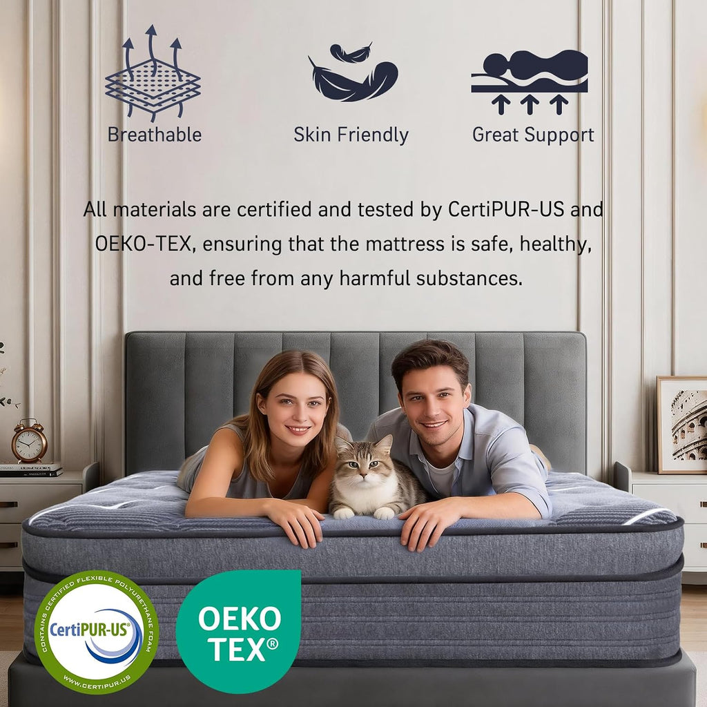 Queen Size Mattress 12 Inch, Hotel-Level Luxury Hybrid Queen Mattress in a Box, Cooling Gel Memory Foam & Upgraded Pocket Springs, Relieve Back & Waist Pain, Zoned Support, Medium Firm,365-Night Trial