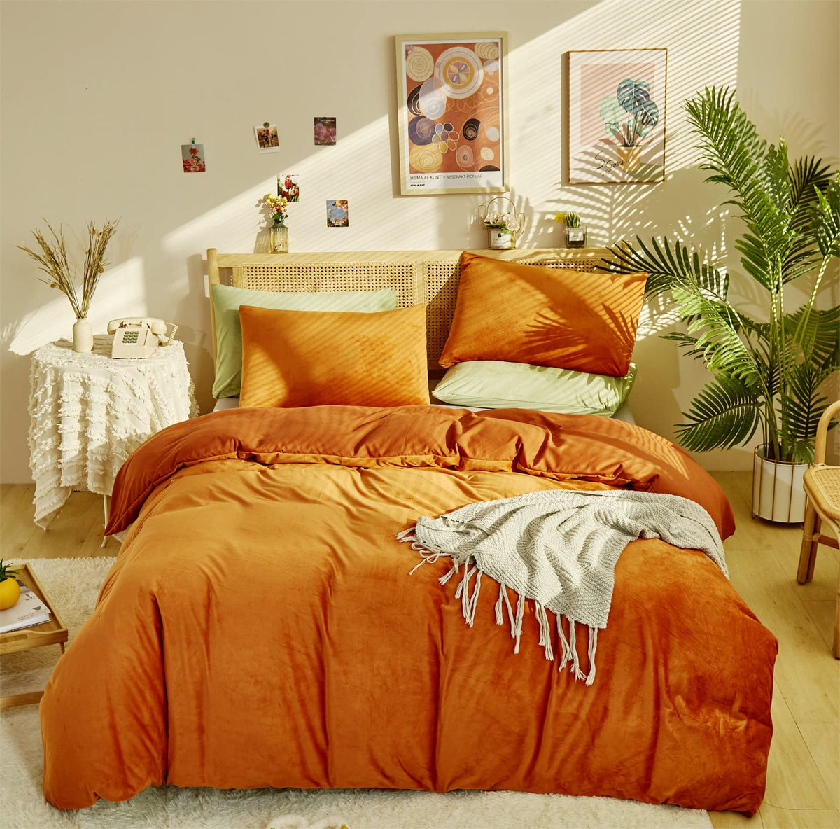 KAREVER Pumpkin Comforter Queen Pumpkin Color Bedding Set 3 Pieces Cinnamon Comforter Sets 1 Queen Comforter (90x90 inches) with 2 Pillowcases (20x26 inches)