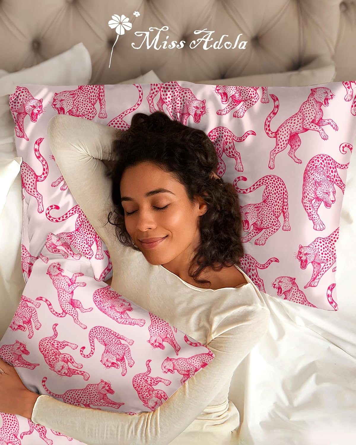 Miss Adola Silk Pillowcases, 2 Pack, Standard Size, Pk Leopard
