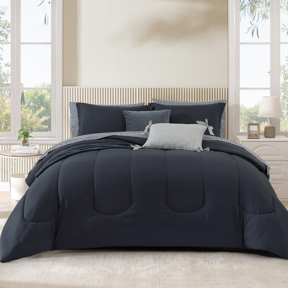 King Size Comforter Set-7 Pieces Brown Soft Bed in a Bag King Bedding Sets