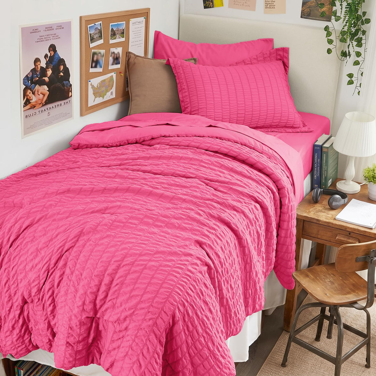 King Comforter Set - 7PCS Bed in a Bag, Seersucker Bedding Set, Dark Grey