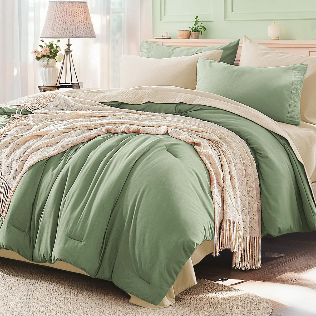 Anluoer Full Size Comforter Sets, 7 Piece Bed in a Bag Full Bedding Sets