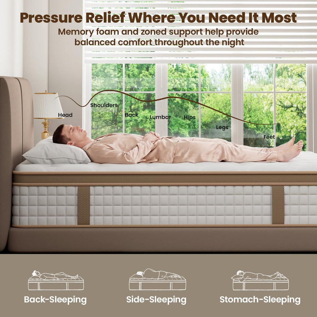 Queen Mattress 12 Inch, Cooling Queen Hybrid Mattress in a Box, Medium Firm
