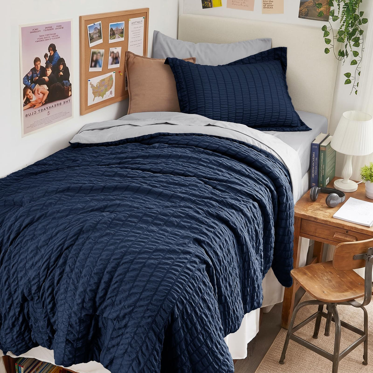 King Comforter Set - 7PCS Bed in a Bag, Seersucker Bedding Set, Dark Grey