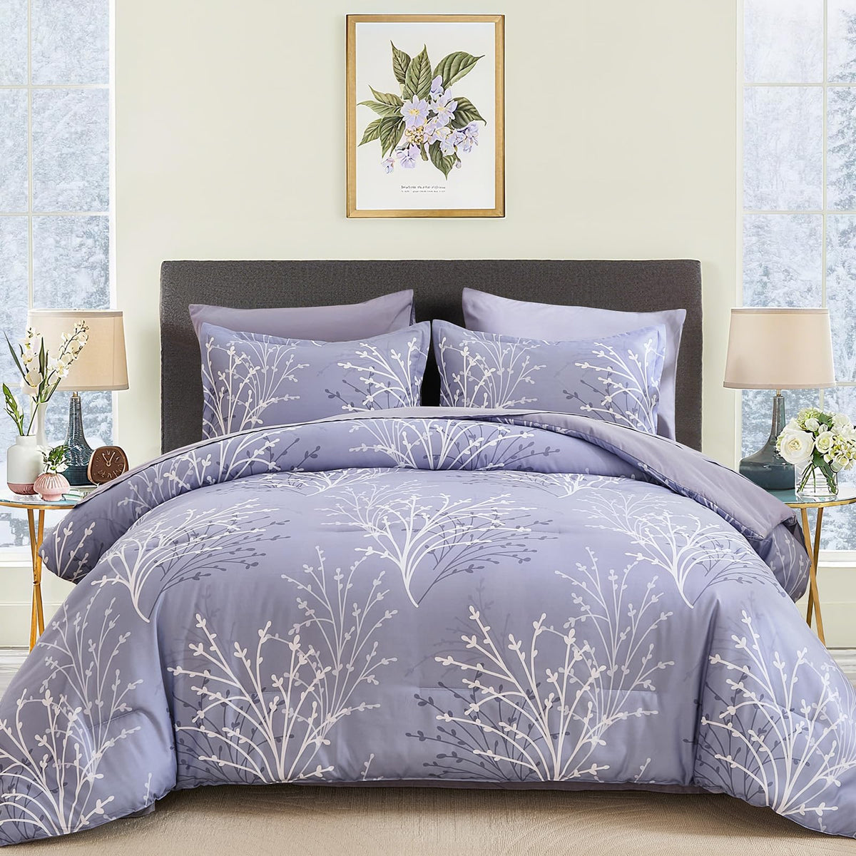DJY Sage Green Comforter Set 7 Piece Branch Botanical Bed in a Bag