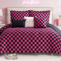 Juicy Couture Cabana Stripe Reversible Bedding Set - Queen Size - Black and White Stripe Print – 6 Piece Set – Includes 1 90" x 90" Comforter, 3 Decorative Pillows, 2 Shams