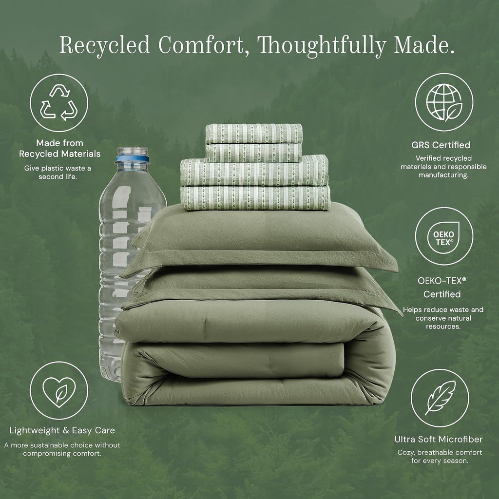 Queen Comforter Set with Sheets-7 Pieces Soft Recycled Bed in a Bag Bedding