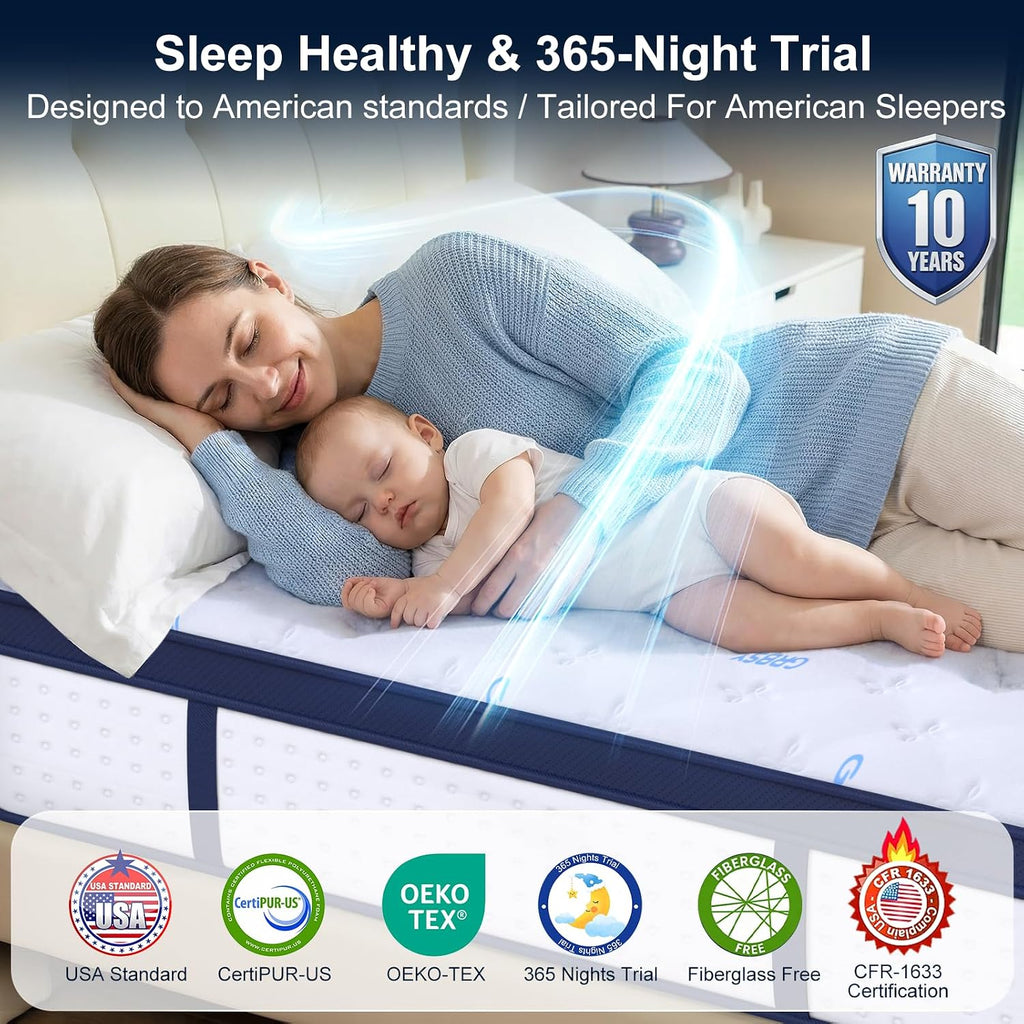 14 Inch Queen Mattress, Upgraded 7-Zone Support Hybrid Queen Size Mattress In A Box with Cooling Gel Memory Foam & Pocket Coils for Back Pain Relief, 365-Night Trial, 10 Years Warranty, Medium Firm