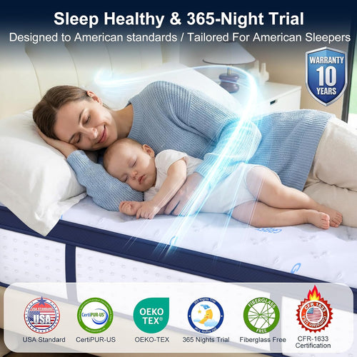 14 Inch Queen Mattress, Upgraded 7-Zone Support Hybrid Queen Size Mattress In A Box with Cooling Gel Memory Foam & Pocket Coils for Back Pain Relief, 365-Night Trial, 10 Years Warranty, Medium Firm