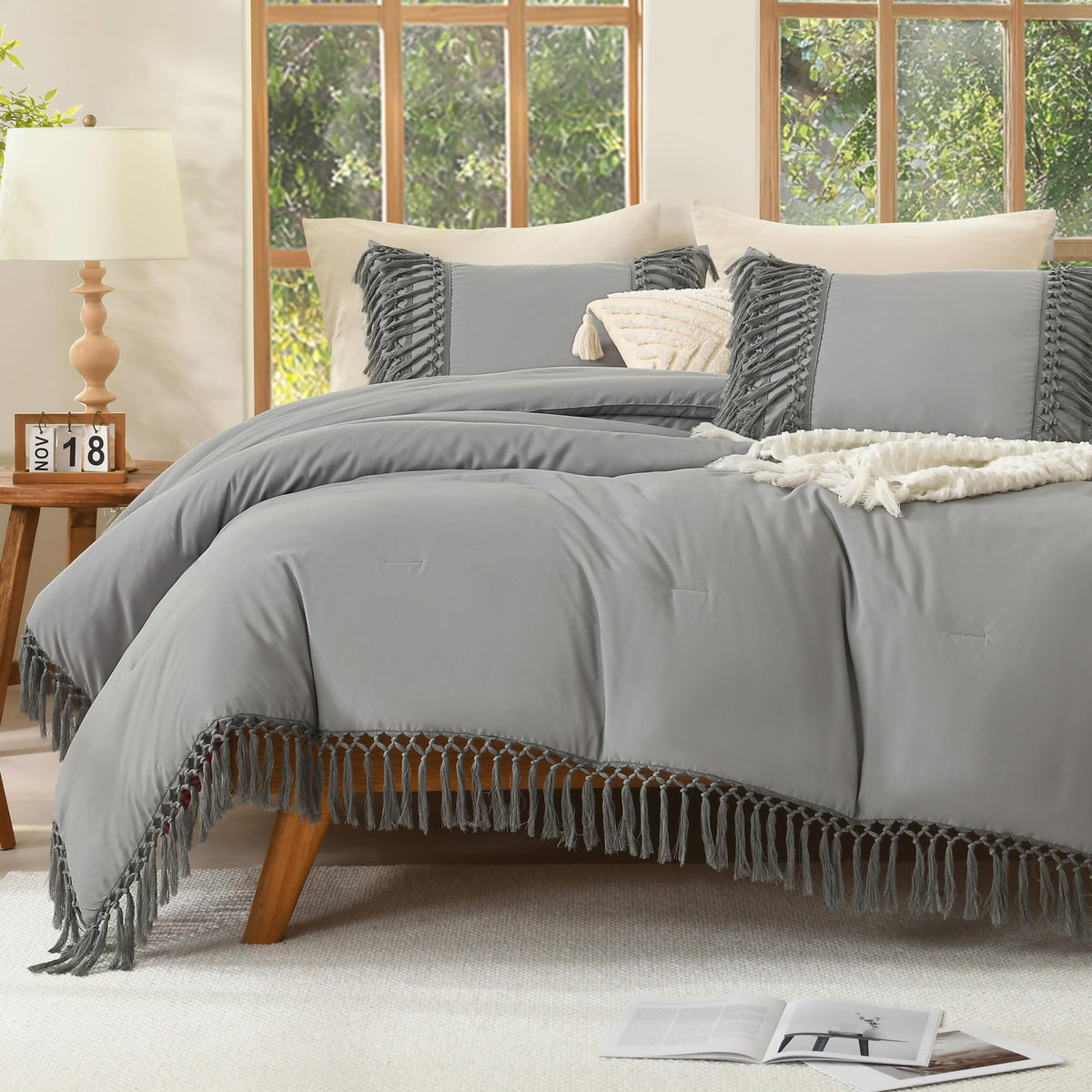 Andency Terracotta Comforter Set Full, 3 Pieces Boho Tassel Bedding