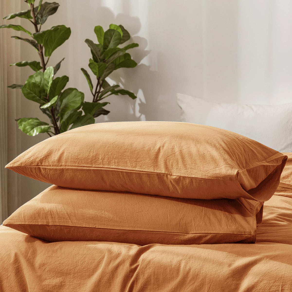 MOOMEE Pillowcase Set of 2 100% Washed Cotton Linen-Like King