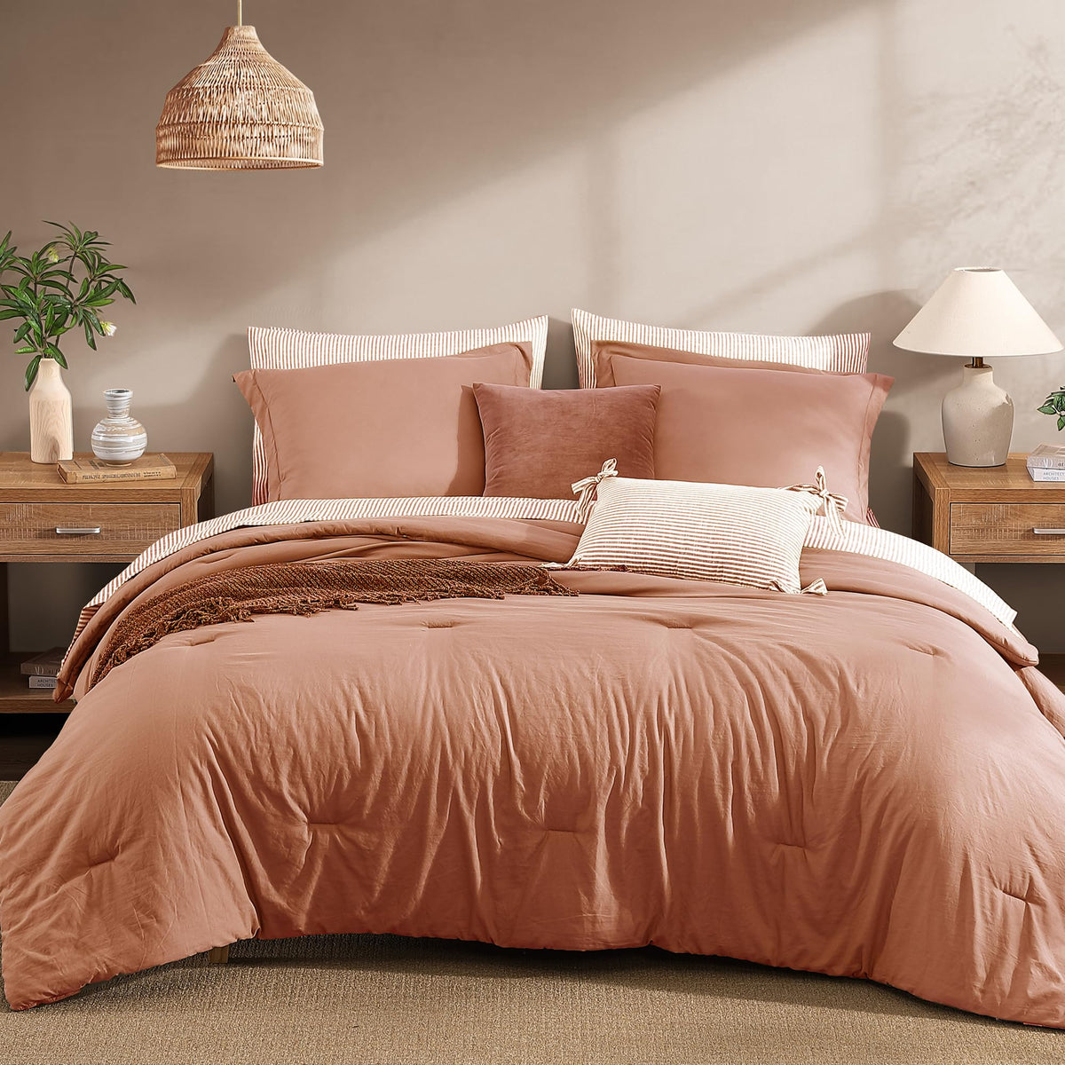 Monbix Queen Comforter Set - 7 Pieces Soft Bed in a Bag Queen Bedding Sets