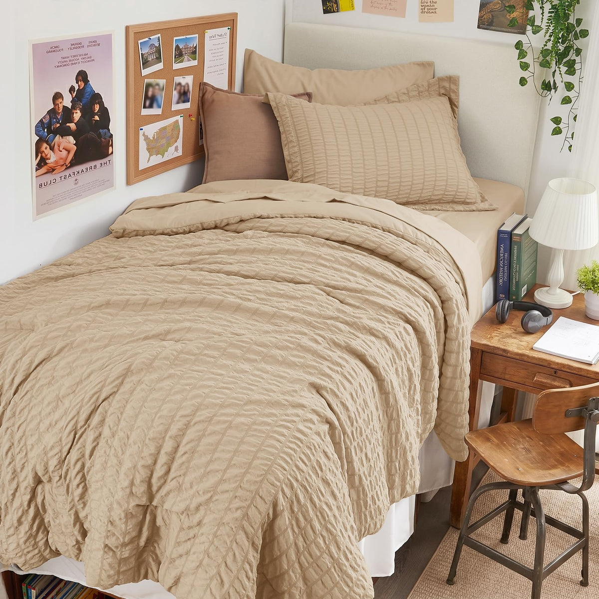King Comforter Set - 7PCS Bed in a Bag, Seersucker Bedding Set, Dark Grey