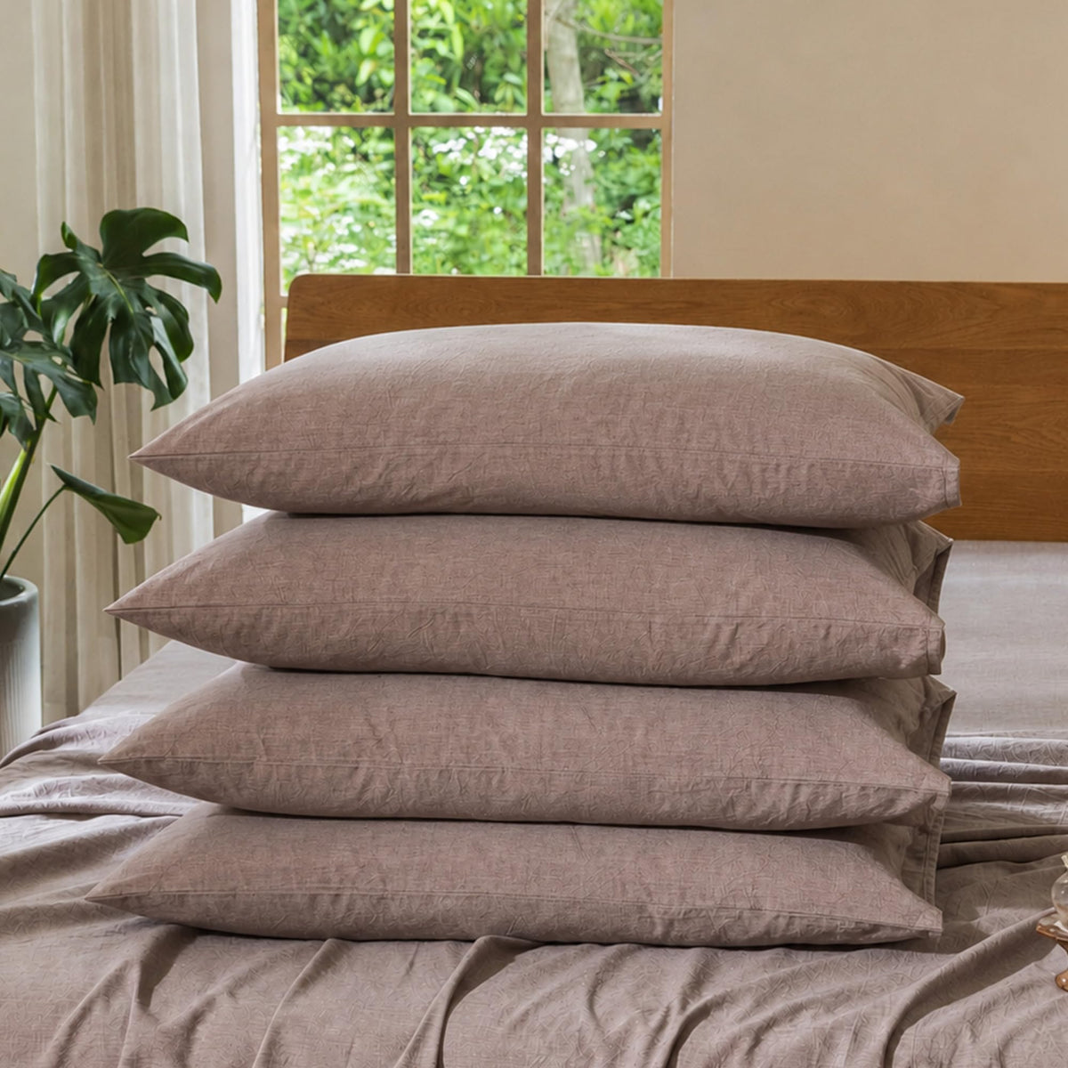 MOOMEE Pillowcase Set of 2 100% Washed Cotton Linen-Like King