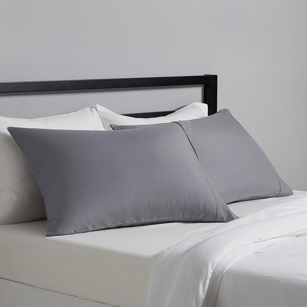 Amazon Basics Standard Pillowcases Set of 2 - Lightweight, Super Soft Easy Care Microfiber, Dark Gray, 30" L x 20" W, Pillows Not Included