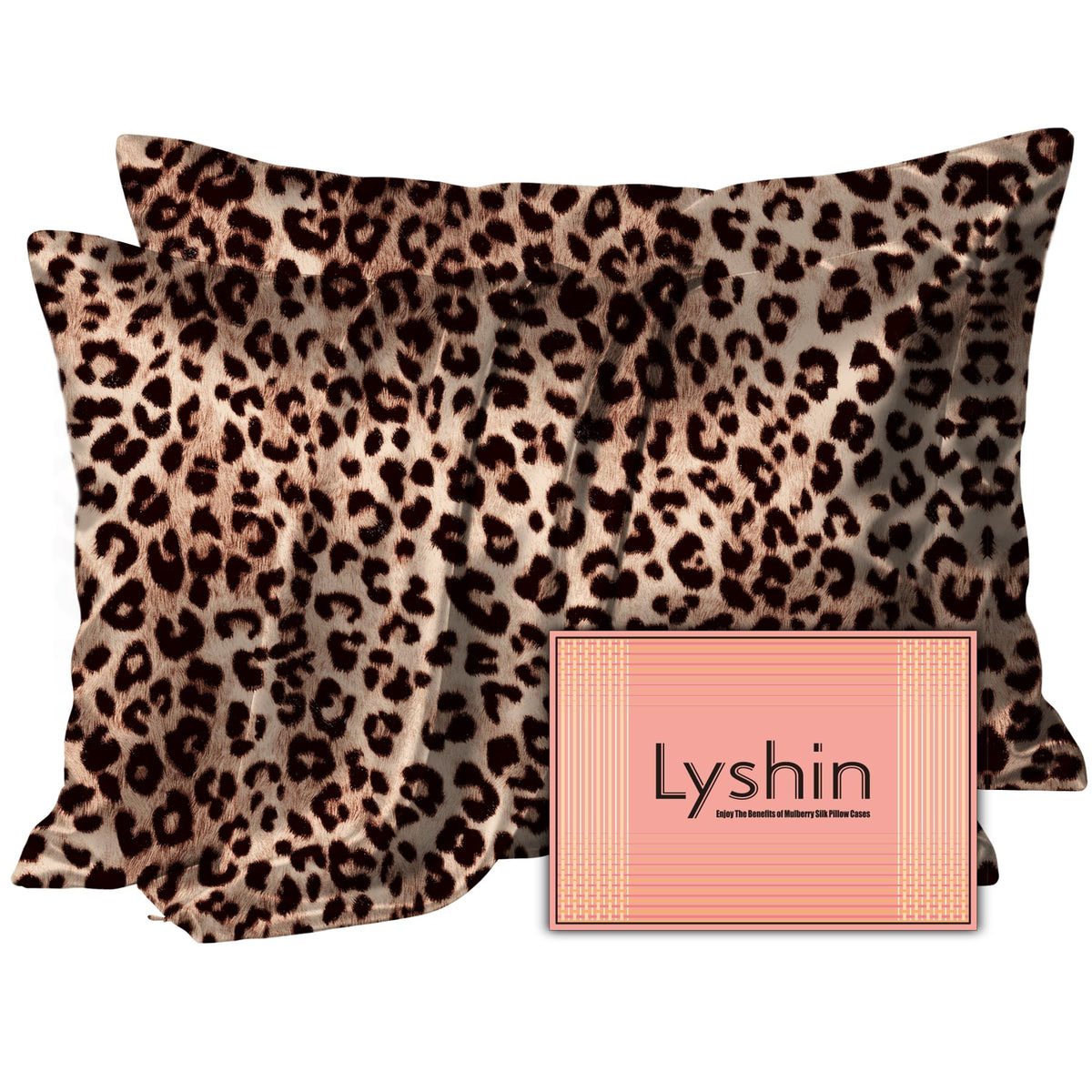 LYSHIN Silk Pillow Cases 2 Pack Standard Size with Zipper, Champagne