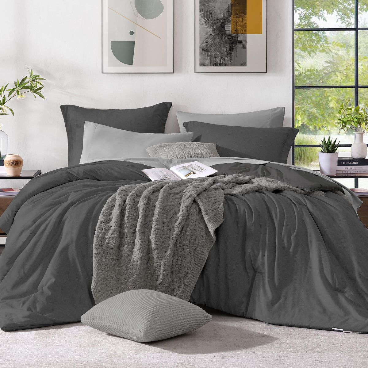 Monbix King Size Comforter Set Sage Green 7 Pieces Bed in a Bag