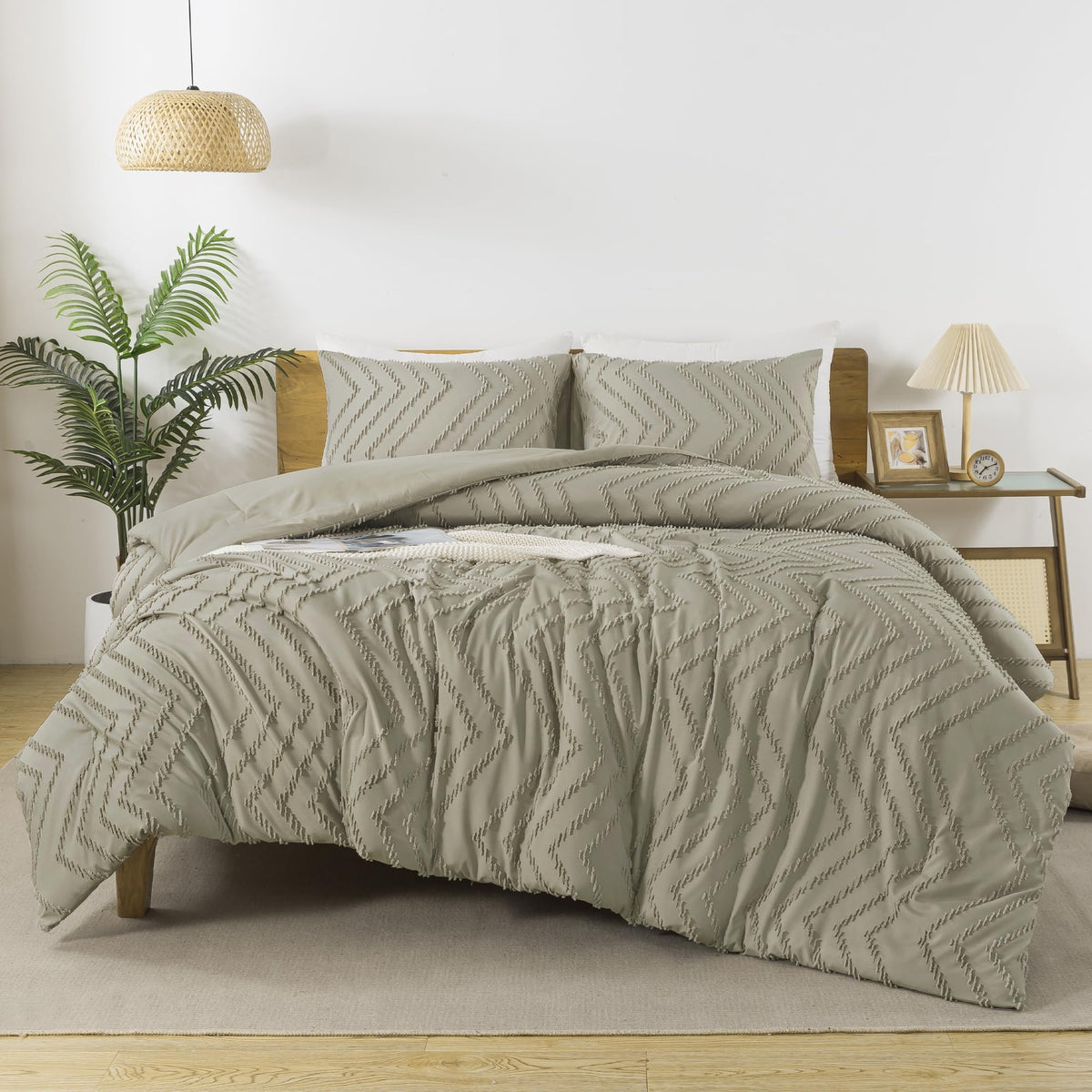 Andency Queen Comforter Set Beige, 3 Pieces Comforters Queen Size Bed Set