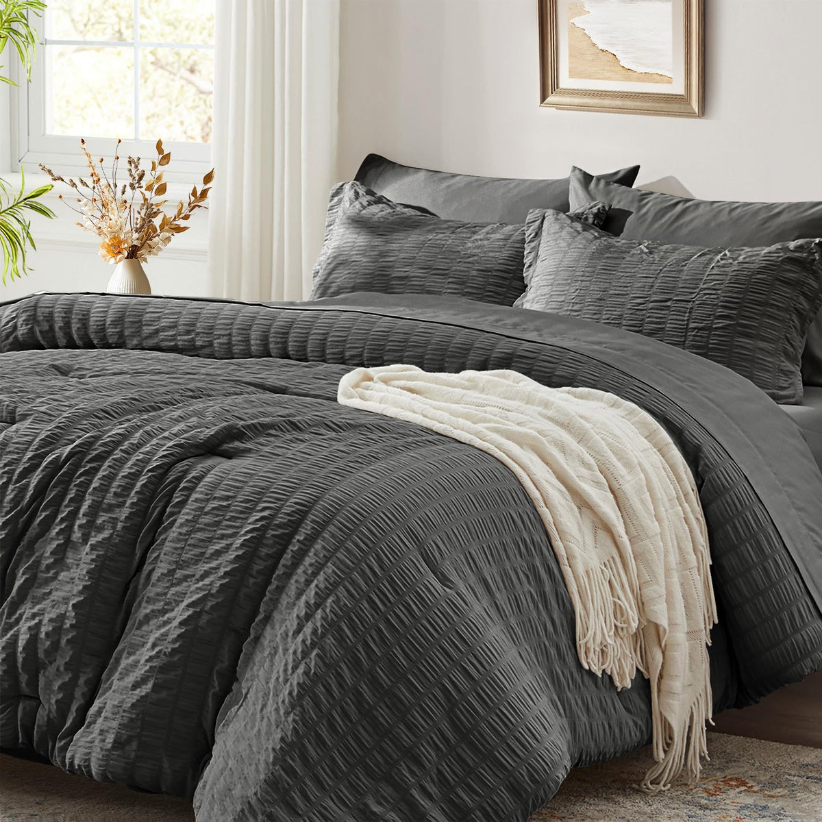 Zzlpp Queen Comforter Set 7 Piece, Green Bed in a Bag Queen Bedding Sets