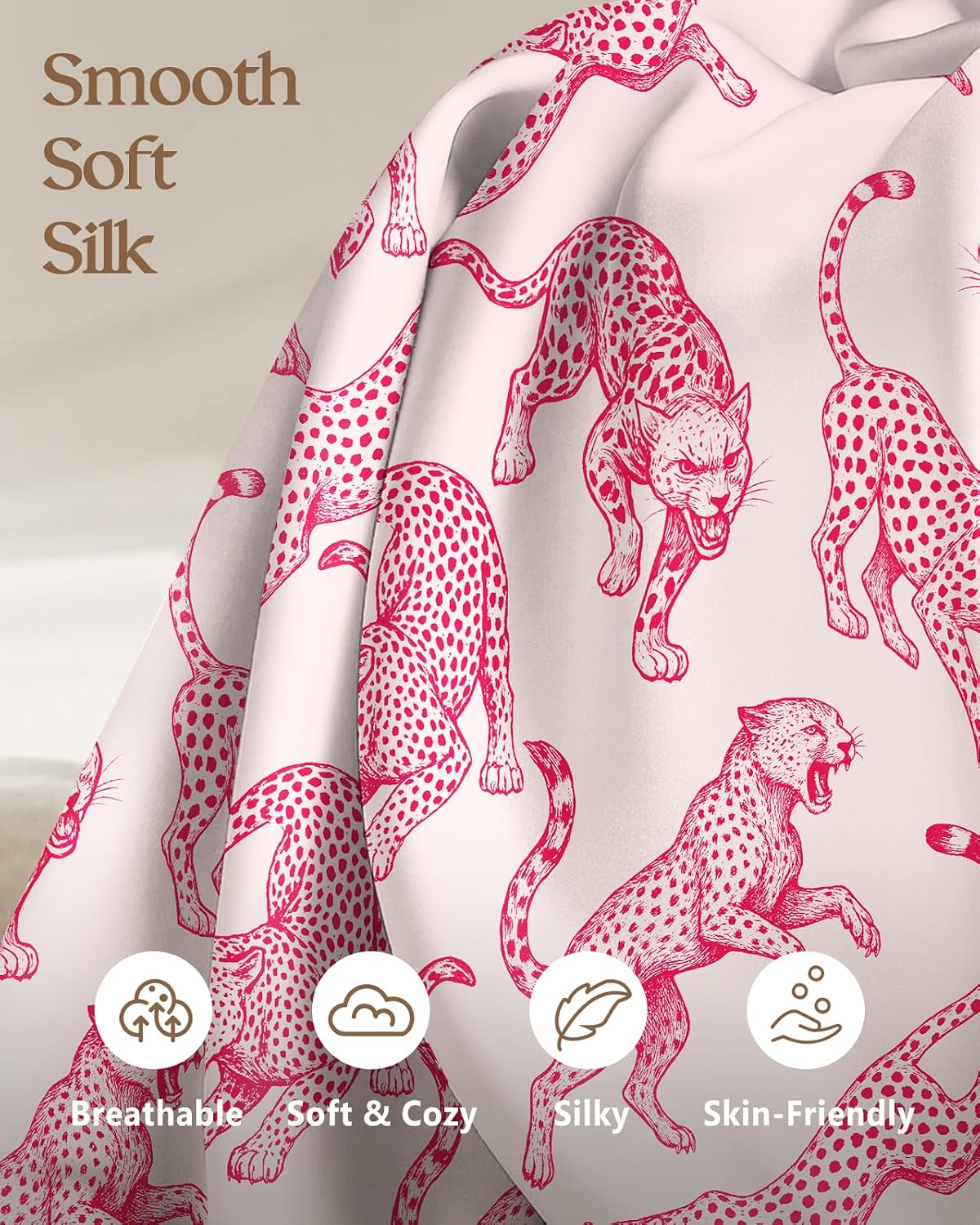 Miss Adola Silk Pillowcases, 2 Pack, Standard Size, Pk Leopard