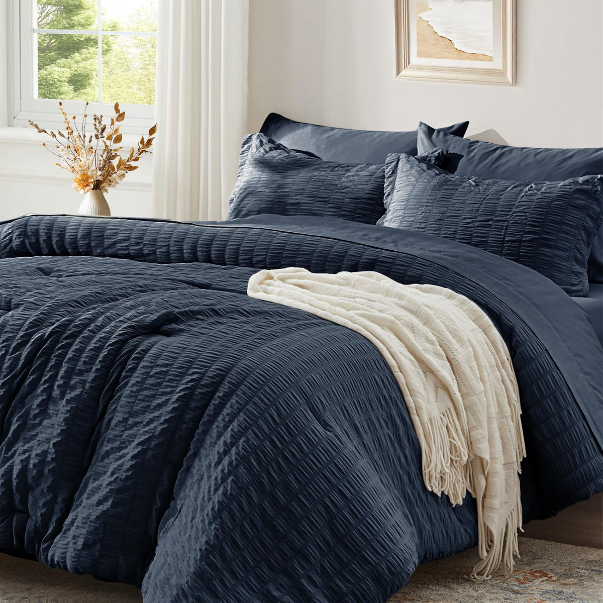 Zzlpp Queen Comforter Set 7 Piece, Green Bed in a Bag Queen Bedding Sets