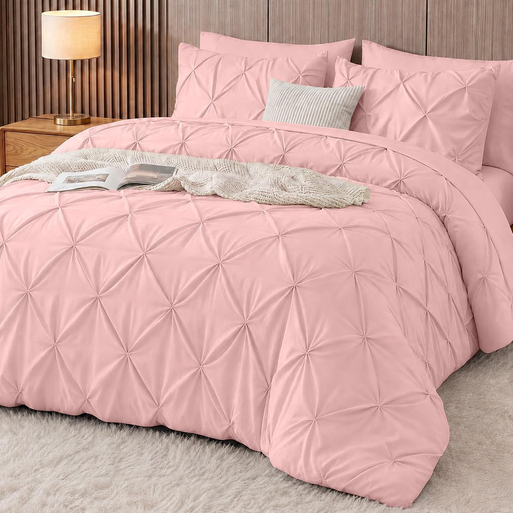 Utopia Bedding 7 Pc Pintuck Queen Comforter Set, 88 x 88 Inches, Pink