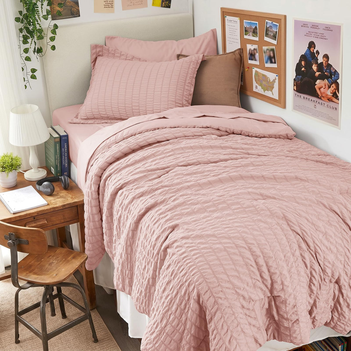 King Comforter Set - 7PCS Bed in a Bag, Seersucker Bedding Set, Dark Grey