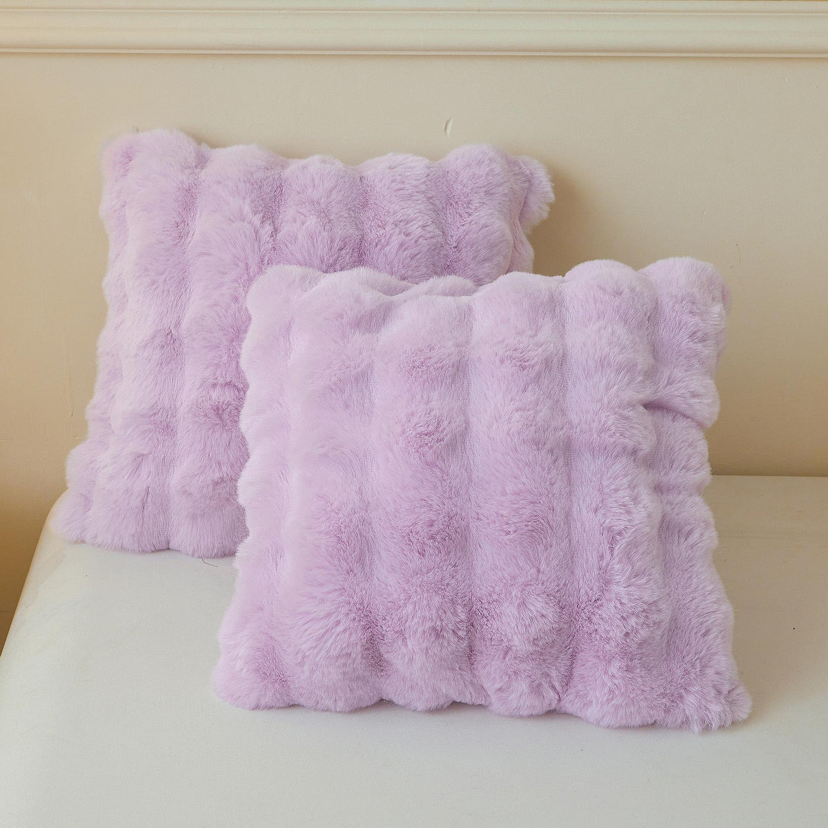 LIFEREVO 2 Pack Fluffy Faux Rabbit Fur Standard Pillow Cases, Beige