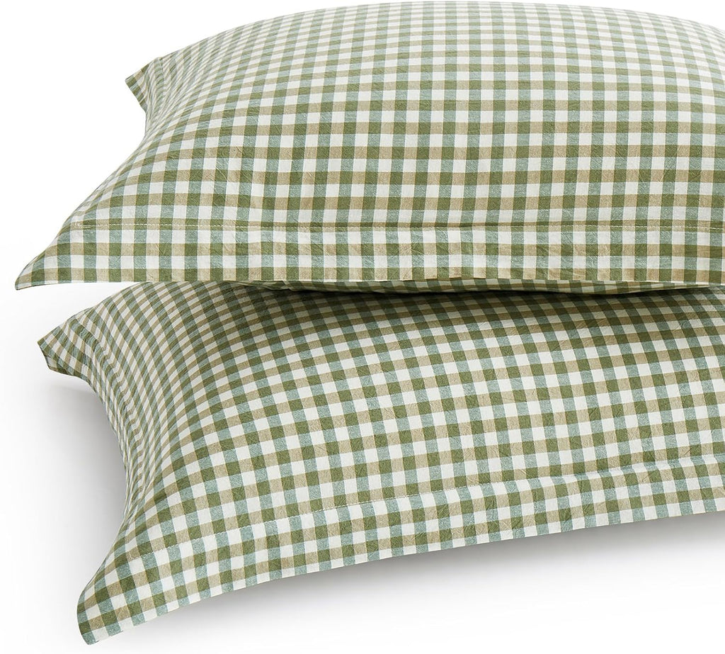 Sage Green Plaid Gingham Pillowcases, 20x26 Inches, Set of 2