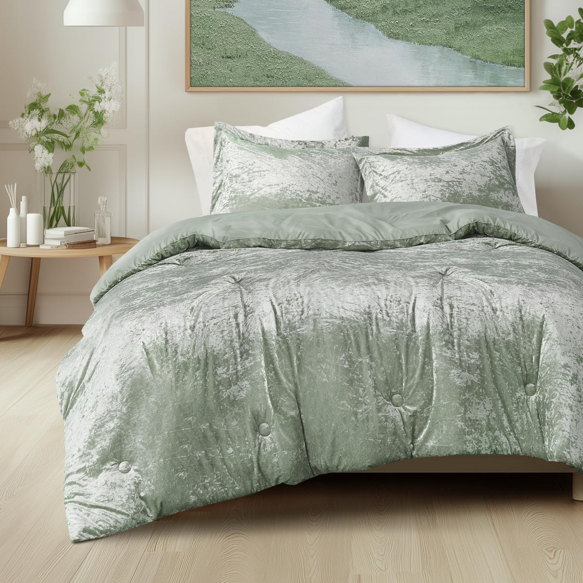 Comfort Spaces Juliette Purple Comforter Set Velvet Lush with Soft Brushed Microfiber Reverse, All Season Cozy Velvet Lavender Bedding Sets, Fluffy Comforter Bed Set, Matching Sham, Full/Queen 3 Piece