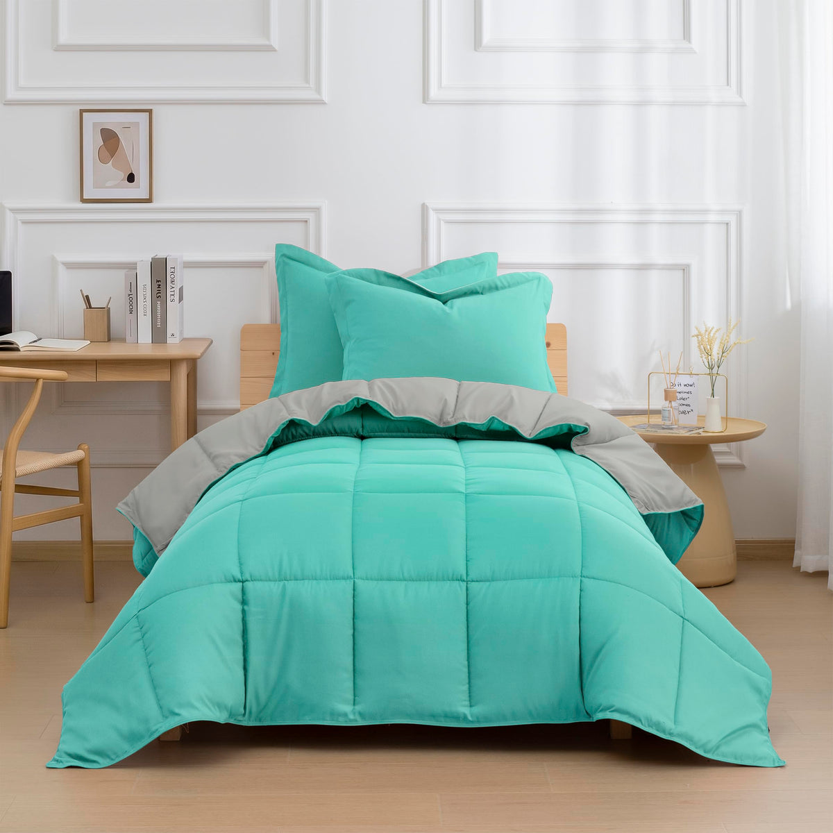 HIG 3pc Green Queen Size Bedding Comforter Set Duvet Insert Blanket