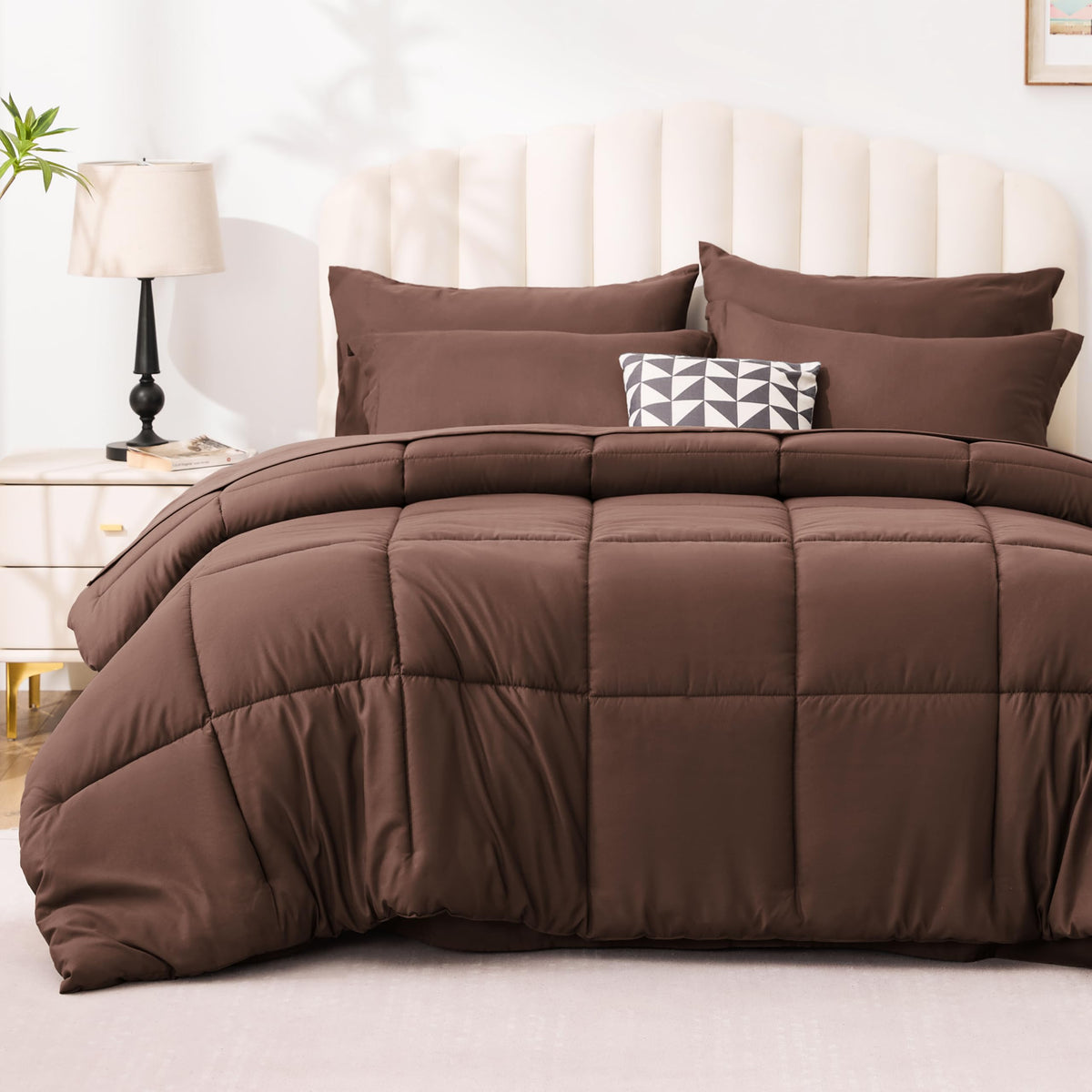 Love's cabin Full Comforter Set Black, 7 Pieces Full Bed in a Bag, All Season Bedding Sets with 1 Comforter, 1 Flat Sheet, 1 Fitted Sheet, 2 Pillowcase and 2 Pillow Sham