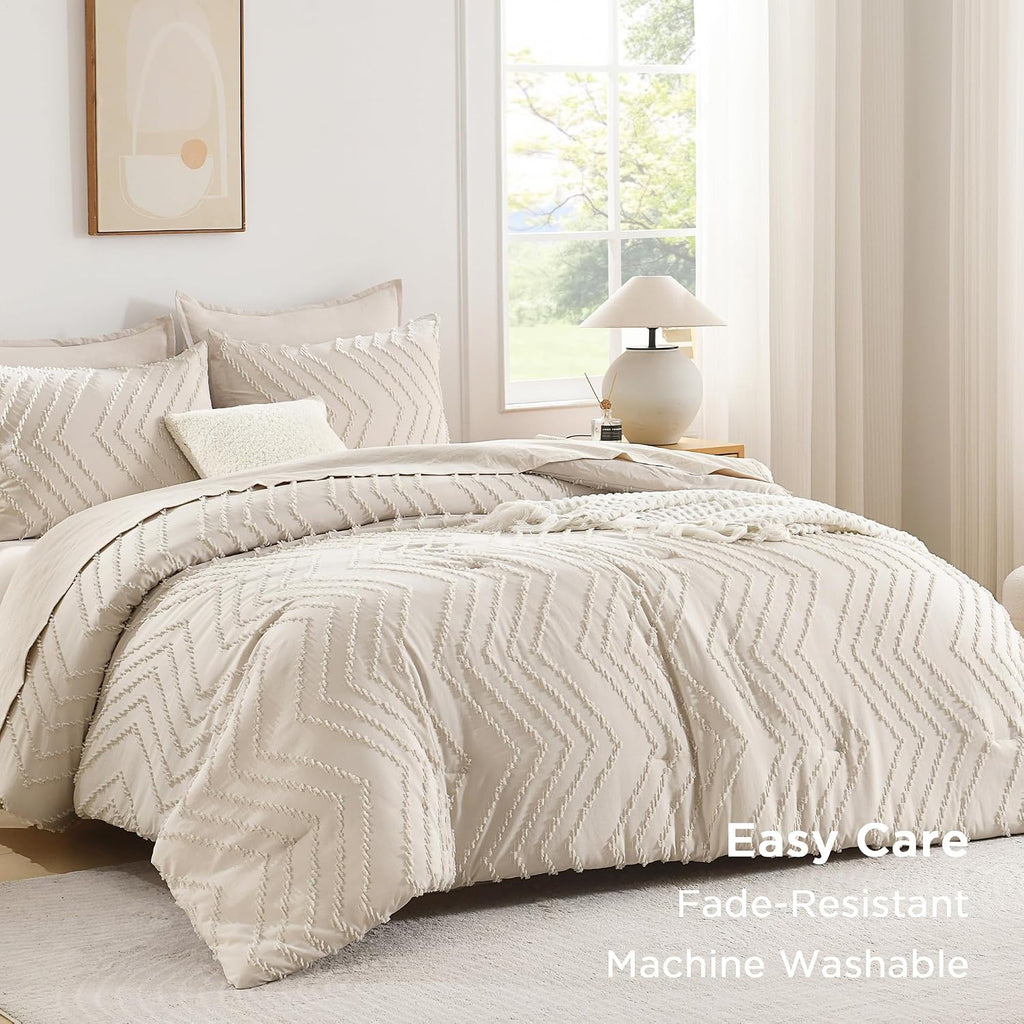 Andency Queen Comforter Set Beige, 3 Pieces Comforters Queen Size Bed Set