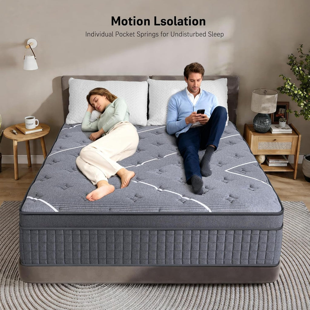 Queen Mattress 10 Inch, Luxury Hotel-Level Hybrid Mattress in a Box, Cooling Gel Memory Foam & Upgraded Pocket Springs, Enhanced Back & Lumbar Hip Support, Back Pain Relief,Medium Firm,365-Night Trial