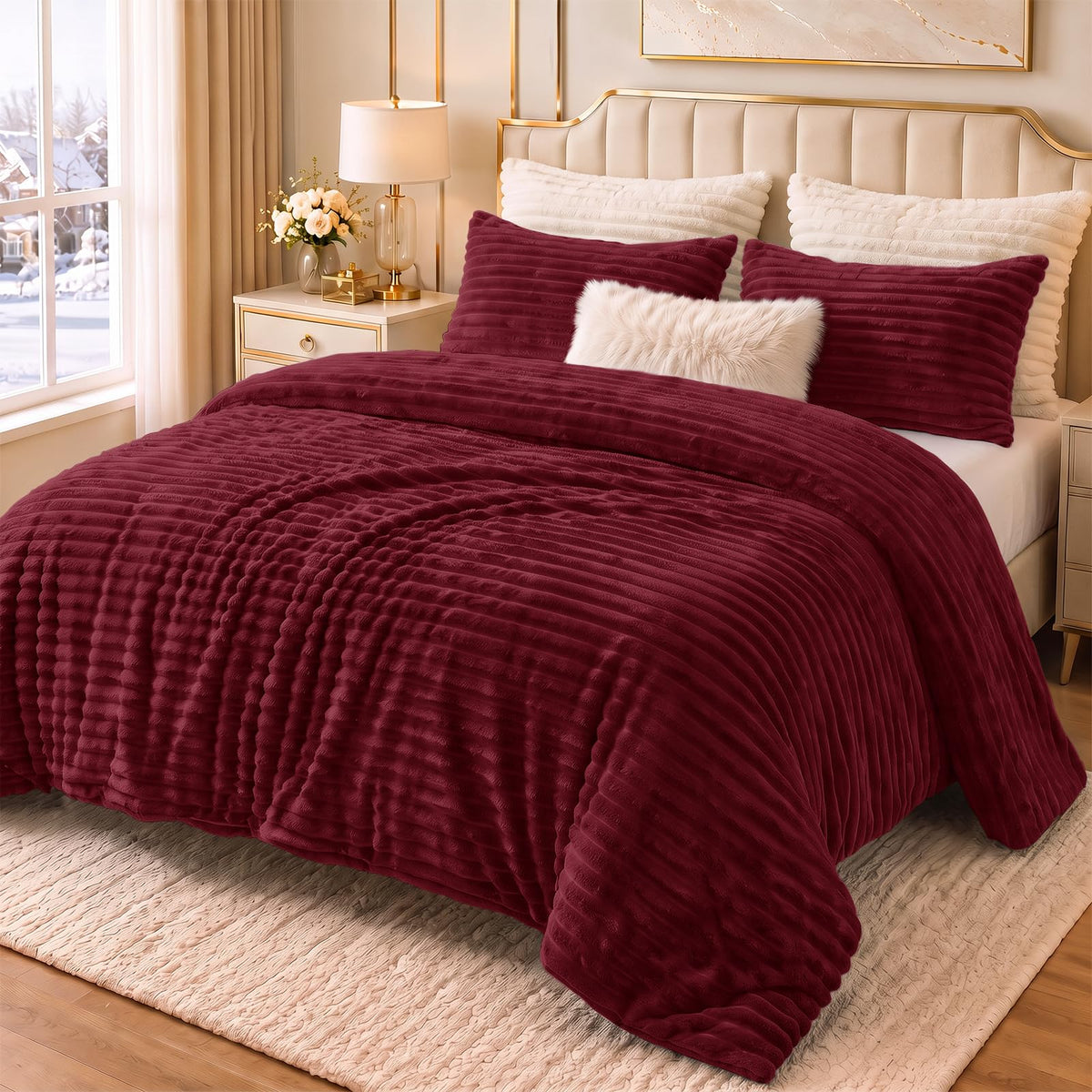 CozyLux Fleece Queen Comforter Set, 3 Piece Winter Warm Black Bedding