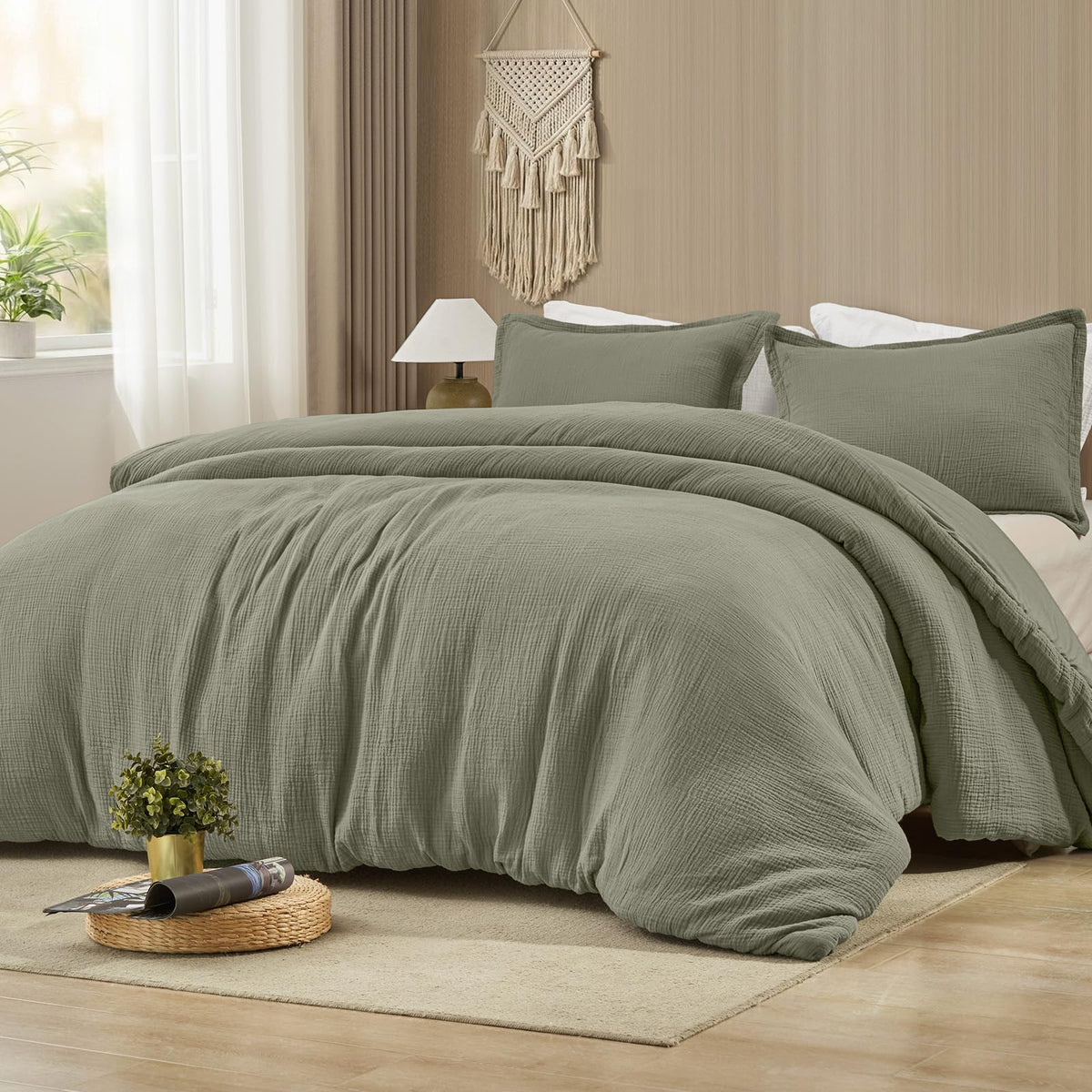 PHF Muslin Comforter Set Queen Size, Cotton Shell with Polyester Fill