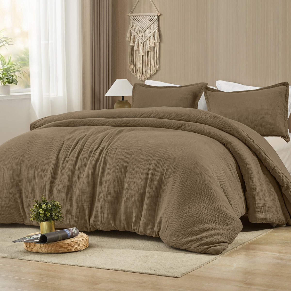 PHF Muslin Comforter Set Queen Size, Cotton Shell with Polyester Fill