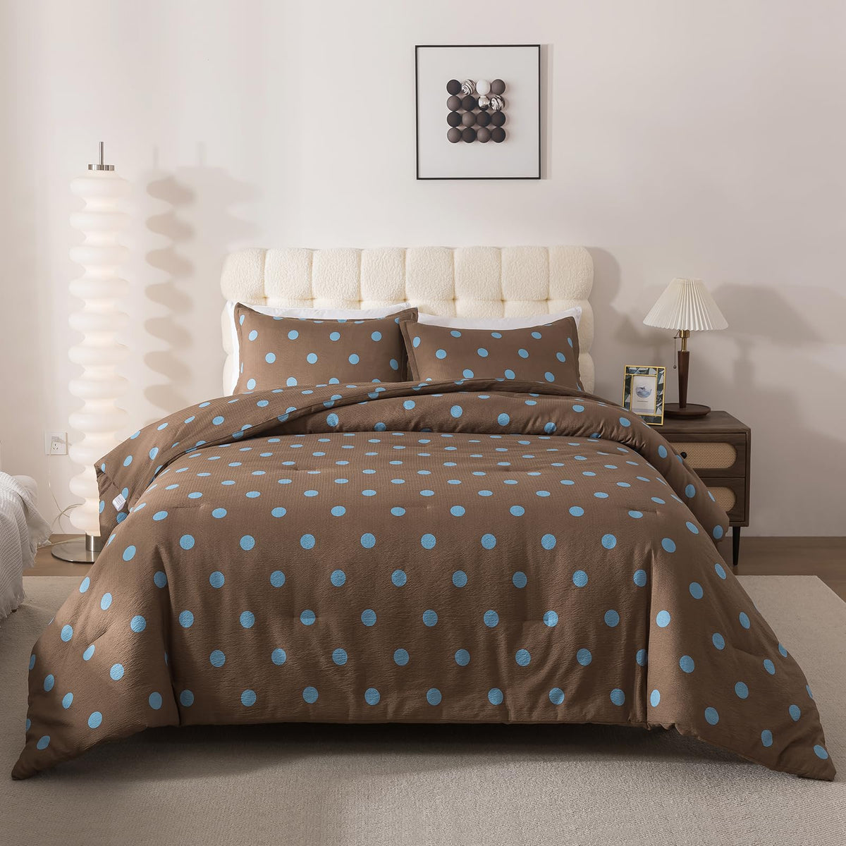 Caressma Yellow Full Comforter Set with Polka Dots 3 Pieces Bedding Set