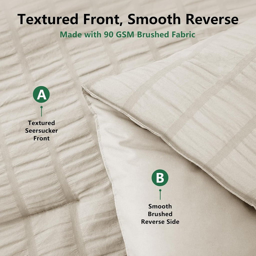 HIMEET King Comforter Set, 7-Piece Seersucker Bed in a Bag, Beige