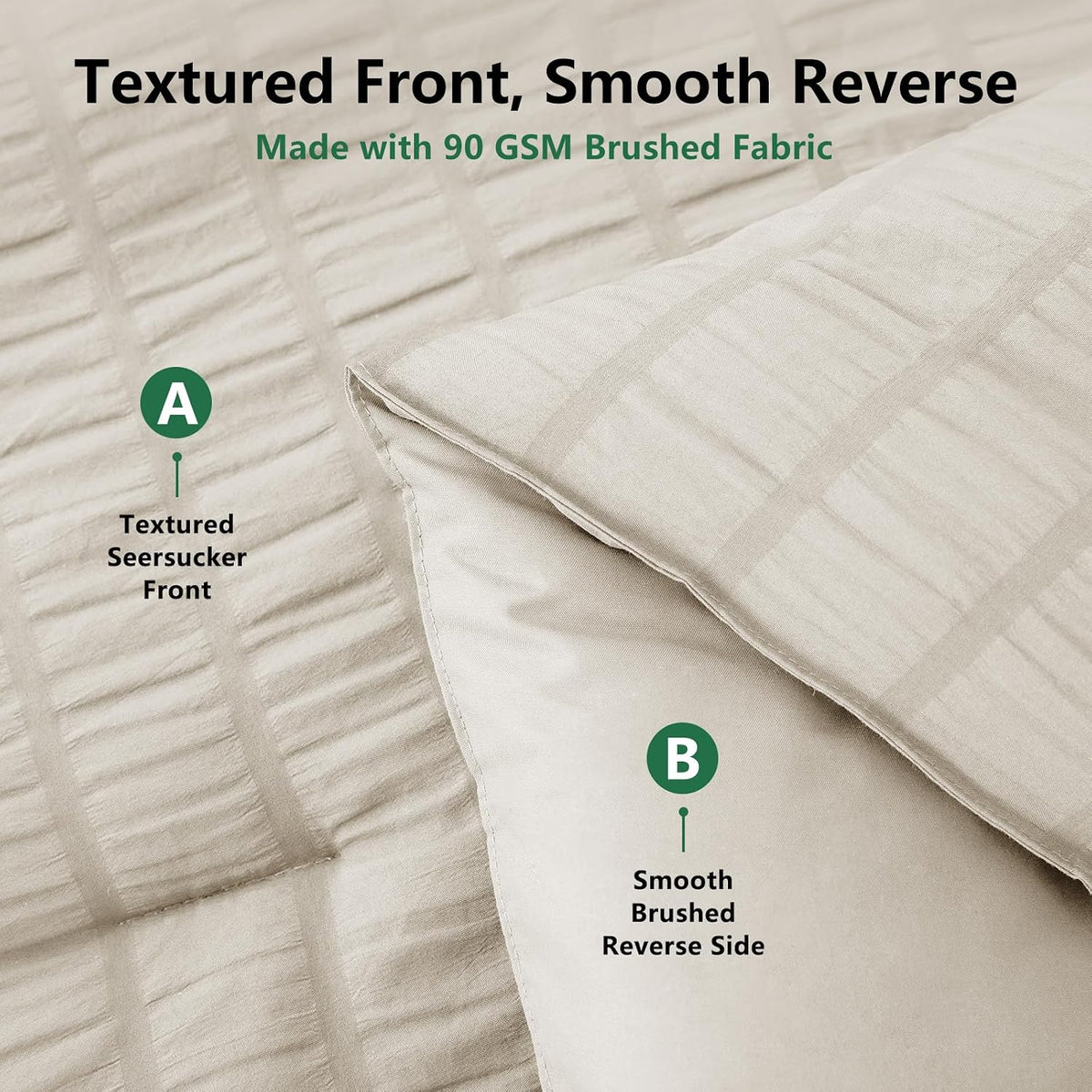 HIMEET King Comforter Set, 7-Piece Seersucker Bed in a Bag, Beige