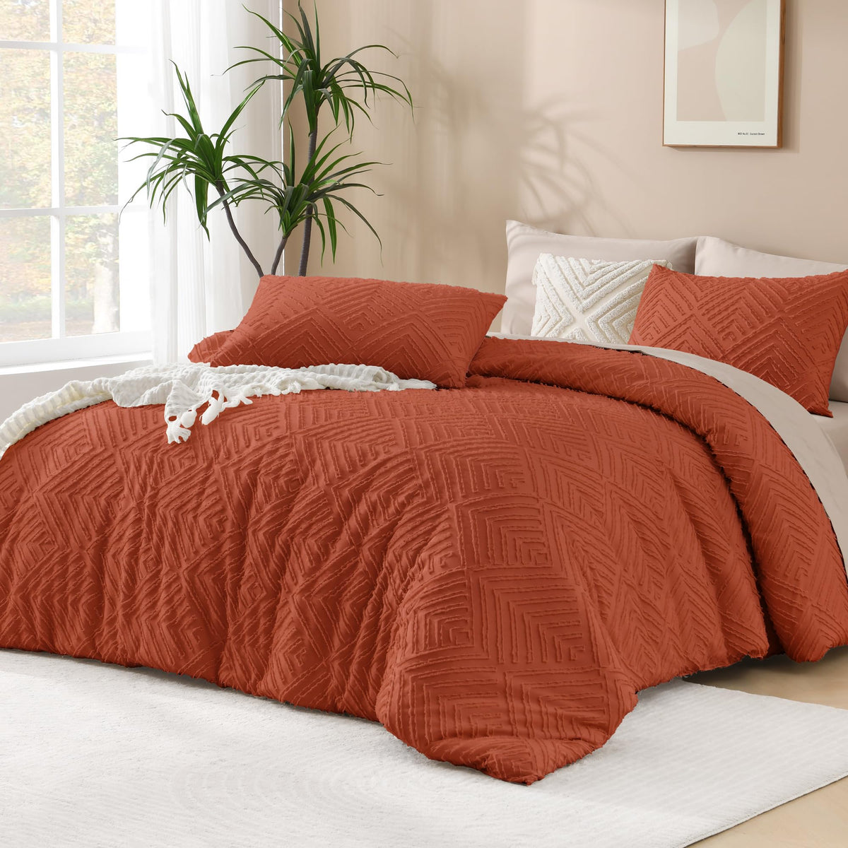 Andency King Size Comforter Set Beige, 3 Pieces Boho Bedding