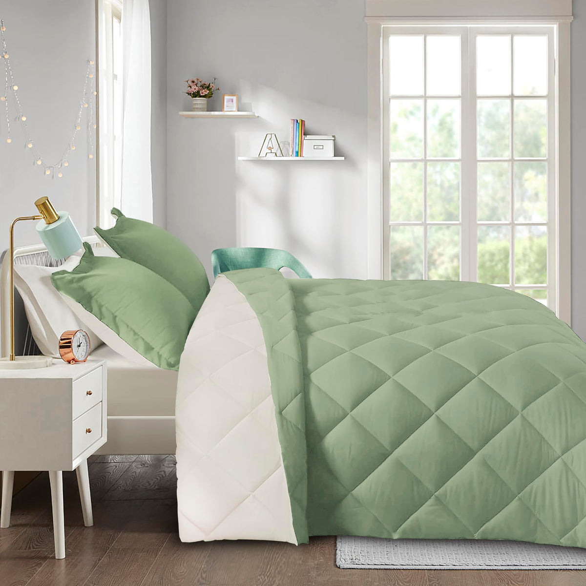 HIG 3pc Green Queen Size Bedding Comforter Set Duvet Insert Blanket
